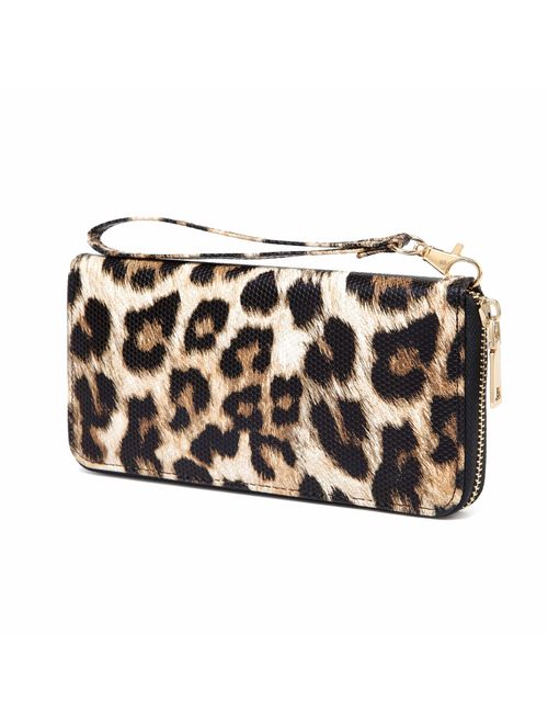 VISATER Leopard Wallets for Women Cheetah Animal Print Ladies Purse Long Zipper PU Leather Cards Slots