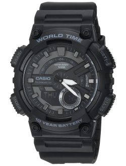 Men's Sports Stainless Steel Quartz Watch with Resin Strap, Black, 27.4 (Model: AEQ110W-1BV)