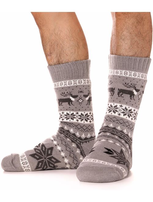 Mens Slipper Socks Fuzzy Warm Thick Heavy Fleece lined Christmas Stockings Fluffy Winter Socks With Grippers