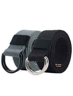 Canvas Belt, Web Belt for Men/Women with Metal Double D Ring Buckle 1 1/2