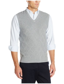 Men's Heather Diamond-Texture Stitch V-Neck Vest