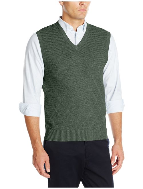 Haggar Men's Heather Diamond-Texture Stitch V-Neck Vest