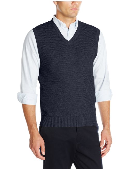 Haggar Men's Heather Diamond-Texture Stitch V-Neck Vest