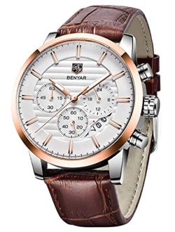 BENYAR Quartz Chronograph Waterproof Watches Business and Sport Design Leather Band Strap Wrist Watch for Men