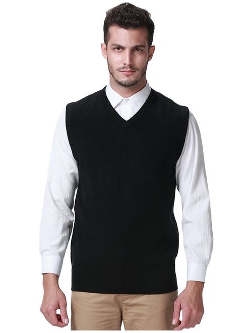 SSLR Men's Solid Pullover Knit Casual V-Neck Sweater Vest