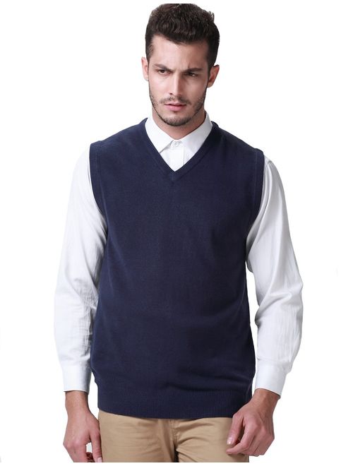 SSLR Men's Solid Pullover Knit Casual V-Neck Sweater Vest