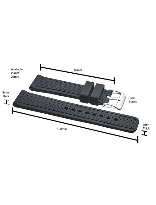 Alpine Premium Quality Waterproof Silicone Watch Band Strap with Quick Release - Soft Rubber Watch Band, Assorted Colors - 20mm, 22mm, 24mm