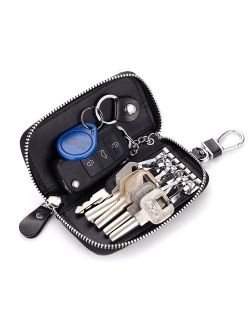 Men Leather Zip Around 6 Hook Key Case Car Key Holder Wallet