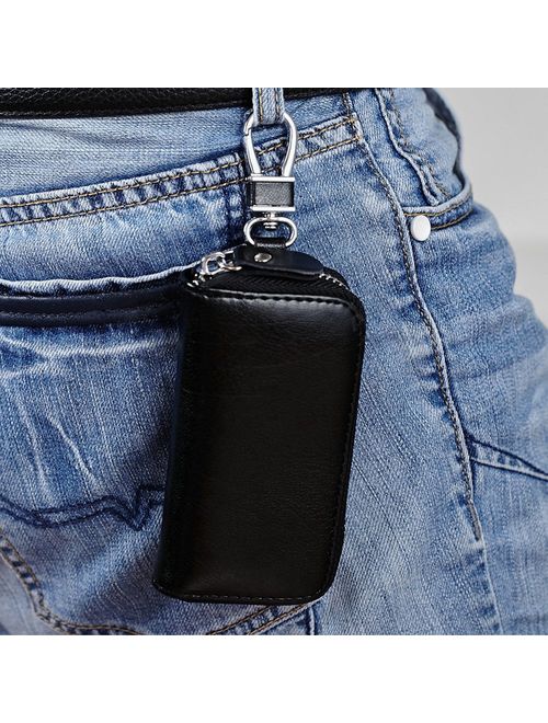 Men Leather Zip Around 6 Hook Key Case Car Key Holder Wallet