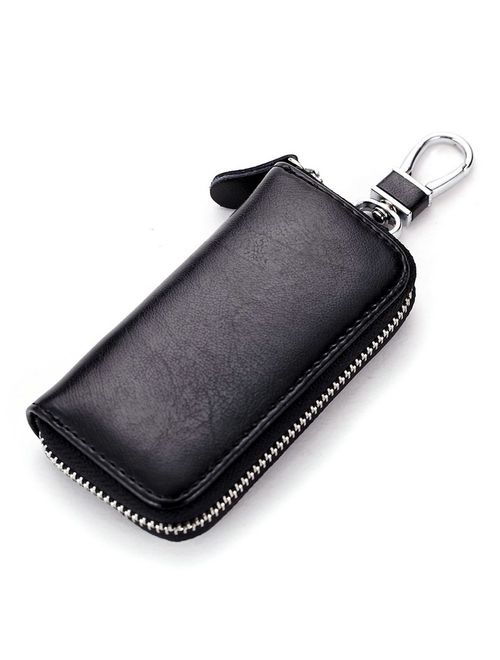 Men Leather Zip Around 6 Hook Key Case Car Key Holder Wallet