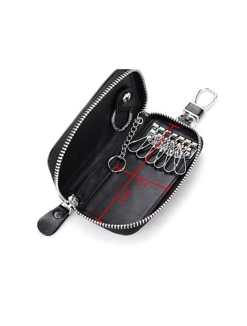 Men Leather Zip Around 6 Hook Key Case Car Key Holder Wallet