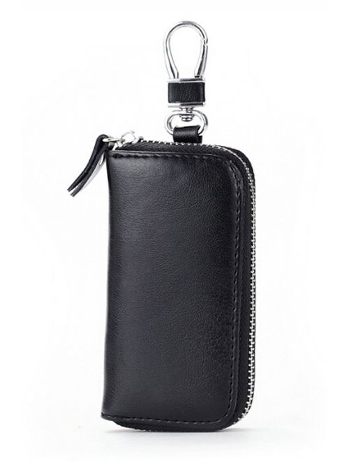 Men Leather Zip Around 6 Hook Key Case Car Key Holder Wallet