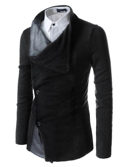 (GD93) Slim Stylish Unbalanced Metallic Leather Point Knitted Cardigan Sweaters