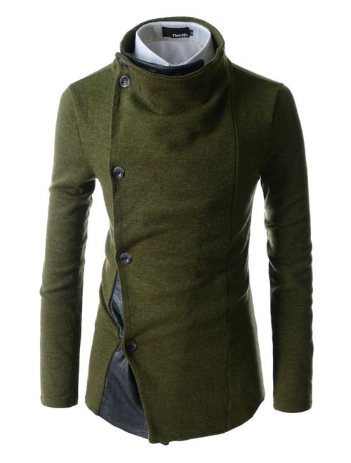 (GD93) Slim Stylish Unbalanced Metallic Leather Point Knitted Cardigan Sweaters