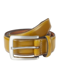 Sportoli Men's Genuine Leather Classic Stitched Casual Belt - Black Brown Tan