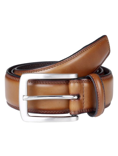 Sportoli Men's Genuine Leather Classic Stitched Casual Belt - Black Brown Tan