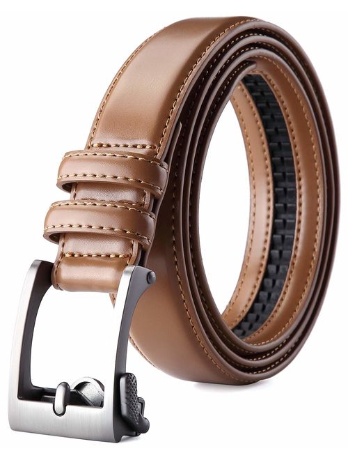 Belts for Men Ratchet, Leather Belt with Automatic Slide Buckle, 1 1/4" Click Belt, Adjustable Perfect Fit