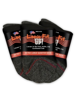 Loose Fit Stays Up Men's and Women's Casual Lower Cut Socks 3 PK Made in USA! Cushioned Sole