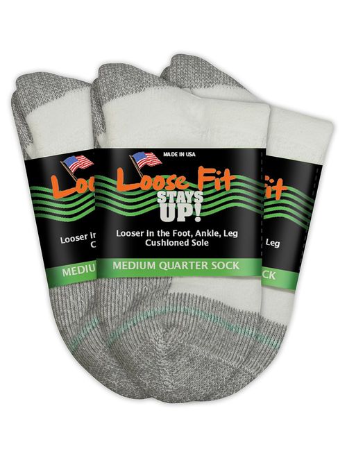 Loose Fit Stays Up Men's and Women's Casual Lower Cut Socks 3 PK Made in USA! Cushioned Sole