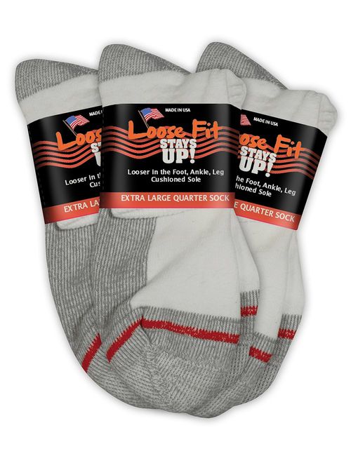 Loose Fit Stays Up Men's and Women's Casual Lower Cut Socks 3 PK Made in USA! Cushioned Sole