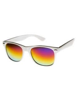 zeroUV - White Square Sunglasses for Men with Colored Reflective Mirror Lens