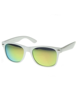 zeroUV - White Square Sunglasses for Men with Colored Reflective Mirror Lens