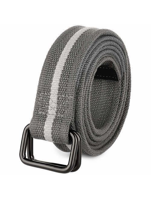 Drizzte Plus Size 39-75'' Long Double Ring Big Mens Canvas Fabric Cloth Belts Black