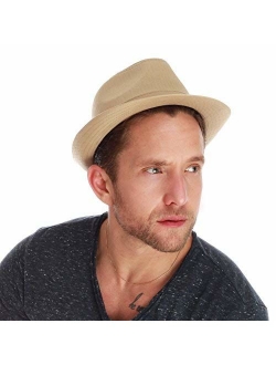 The Hat Depot Unisex Cotton Twill Herringbone Fedora Hat