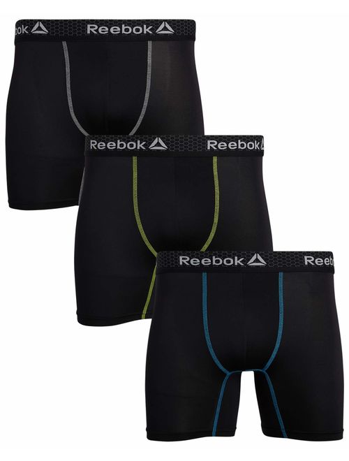 Reebok Mens 3 Pack Performance Quick Dry Moisture Wicking Boxer Briefs