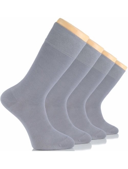 Hugh Ugoli Men's Cotton Dress Socks Seamless Toe Business Crew Men Thin Socks, 4 Pairs, Shoe Size: 8-12