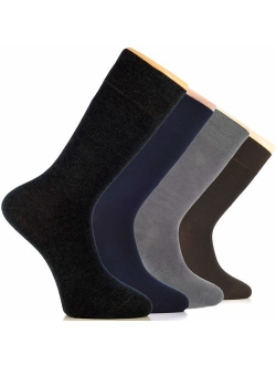 Hugh Ugoli Men's Cotton Dress Socks Seamless Toe Business Crew Men Thin Socks, 4 Pairs, Shoe Size: 8-12