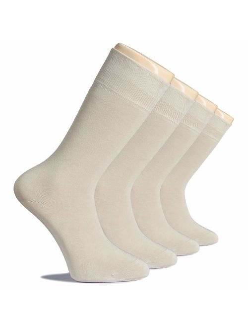 Hugh Ugoli Men's Cotton Dress Socks Seamless Toe Business Crew Men Thin Socks, 4 Pairs, Shoe Size: 8-12