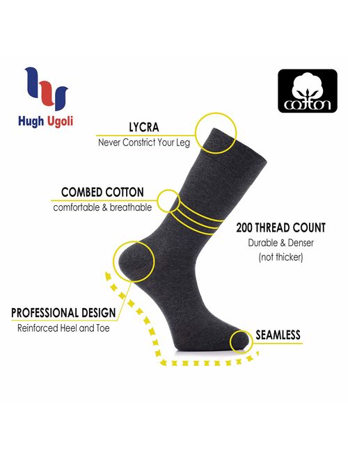 Hugh Ugoli Men's Cotton Dress Socks Seamless Toe Business Crew Men Thin Socks, 4 Pairs, Shoe Size: 8-12