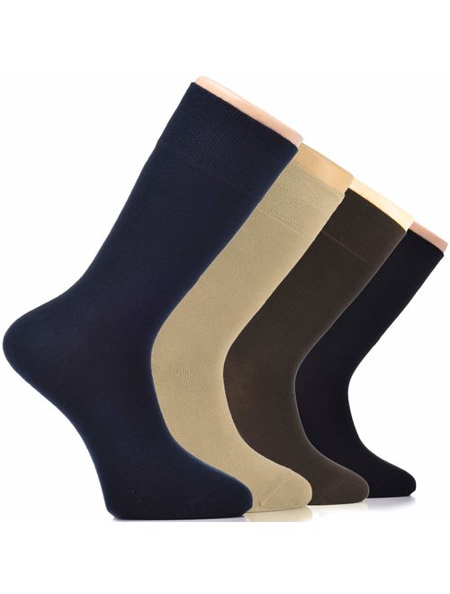 Hugh Ugoli Men's Cotton Dress Socks Seamless Toe Business Crew Men Thin Socks, 4 Pairs, Shoe Size: 8-12