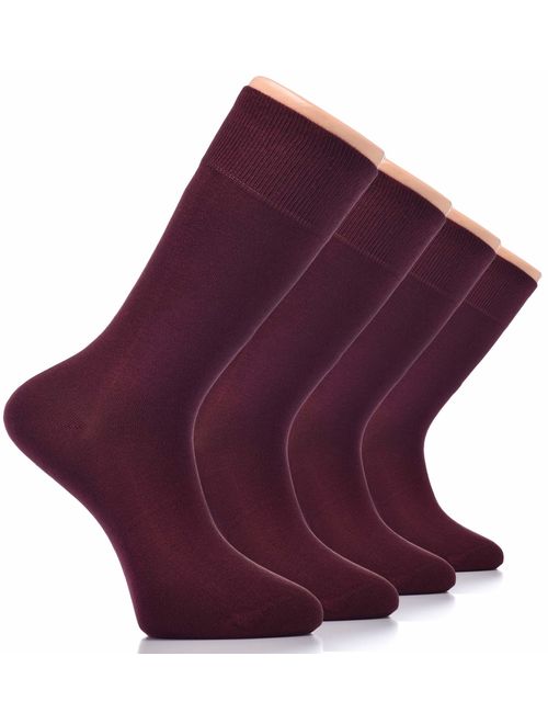 Hugh Ugoli Men's Cotton Dress Socks Seamless Toe Business Crew Men Thin Socks, 4 Pairs, Shoe Size: 8-12