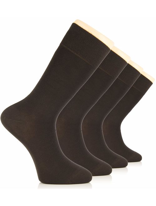 Hugh Ugoli Men's Cotton Dress Socks Seamless Toe Business Crew Men Thin Socks, 4 Pairs, Shoe Size: 8-12