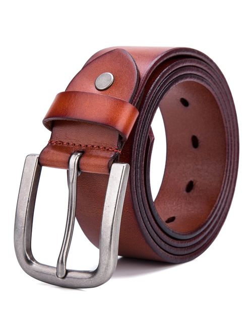 Tonly Monders Men's Belt Vintage Genuine Leather Belt Black/Brown, 1 1/2 Inch Width