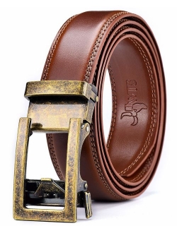 DWTS Men's Belt Ratchet Genuine Leather Dress Belt for Men with Slide Click Buckle Adjustable Trim to Fit