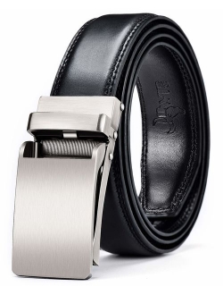 DWTS Men's Belt Ratchet Genuine Leather Dress Belt for Men with Slide Click Buckle Adjustable Trim to Fit