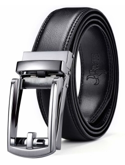 DWTS Men's Belt Ratchet Genuine Leather Dress Belt for Men with Slide Click Buckle Adjustable Trim to Fit