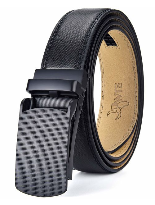 DWTS Men's Belt Ratchet Genuine Leather Dress Belt for Men with Slide Click Buckle Adjustable Trim to Fit