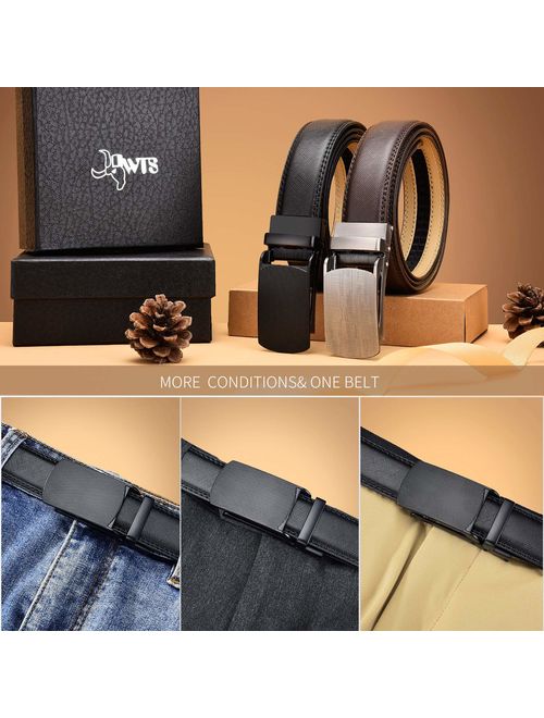 DWTS Men's Belt Ratchet Genuine Leather Dress Belt for Men with Slide Click Buckle Adjustable Trim to Fit