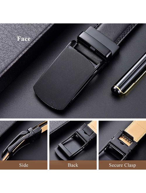 DWTS Men's Belt Ratchet Genuine Leather Dress Belt for Men with Slide Click Buckle Adjustable Trim to Fit