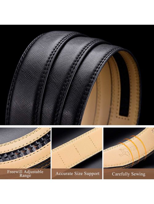 DWTS Men's Belt Ratchet Genuine Leather Dress Belt for Men with Slide Click Buckle Adjustable Trim to Fit