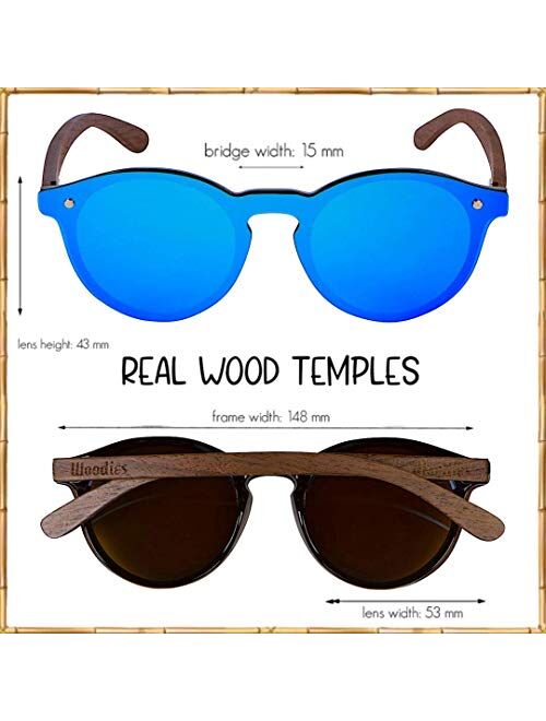 WOODIES Walnut Wood Sunglasses with Flat Mirror Polarized Lens