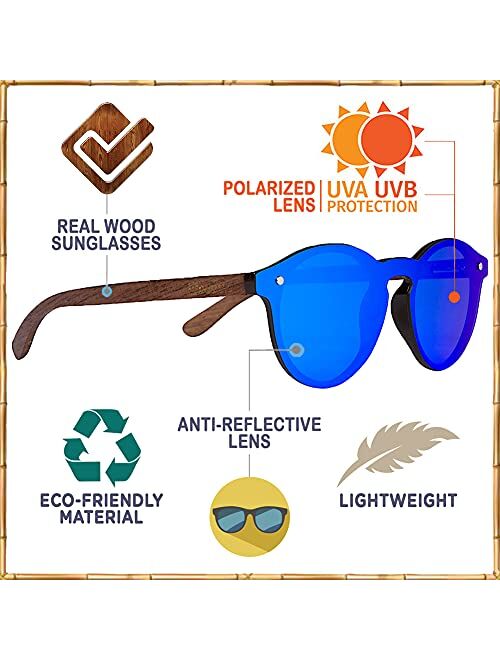 WOODIES Walnut Wood Sunglasses with Flat Mirror Polarized Lens