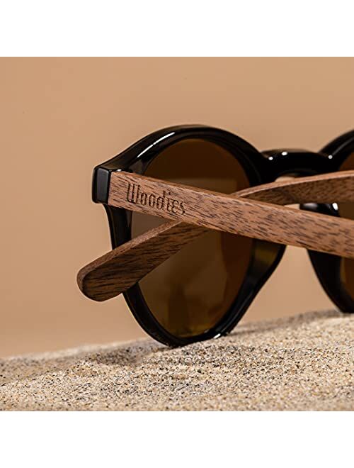 WOODIES Walnut Wood Sunglasses with Flat Mirror Polarized Lens