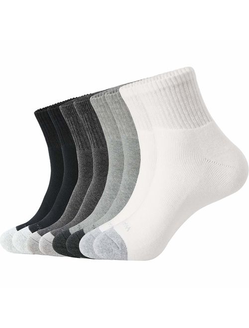 WANDER Men's Athletic Ankle Socks 8 Pairs Thick Cushion Running Socks for Men&Women Cotton Socks 4-6/7-9/9-12/12-15