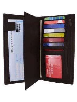 Genuine Leather Checkbook Cover Wallet Organizer with Credit Card Holder