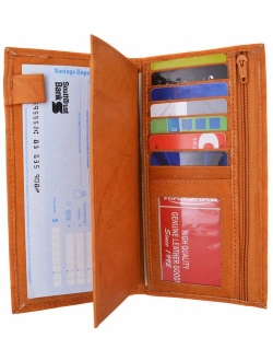 Genuine Leather Checkbook Cover Wallet Organizer with Credit Card Holder